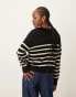 Pimkie v neck collar detail jumper in black and cream stripes