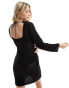Фото #6 товара New Look crochet long sleeve mini beach dress in black