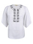 Michael Kors Women's Embellished Neckline keyhole Short Sleeve Blouse White S