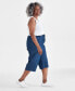 Фото #2 товара Plus Size Drawstring Chambray Capri Pants, Created for Macy's