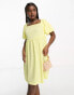 Фото #2 товара Monki crepe puff sleeve open back mini dress in yellow