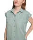 ფოტო #4 პროდუქტის Petite Button-Front Cap-Sleeve Shirt