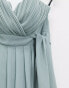 TFNC Tall bridesmaid exclusive bandeau wrap midaxi dress with pleated detail in sage