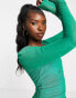 In The Style x Liberty exclusive puff sleeve ruched detail mini dress in green grün, 36 - фото #3