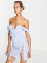 ASOS DESIGN off shoulder lace up mini dress in blue mesh