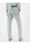 Фото #7 товара Yüksel Bel Düz Paça Taşlı Kot Pantolon Cepli - Eve Straight Jeans