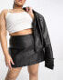 Urbancode curve real leather embossed skirt in black