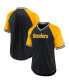 Фото #1 товара Men's Black, Gold Pittsburgh Steelers Second Wind Raglan V-Neck T-shirt