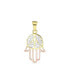 14K Tri Color Gold Talisman Amulet Spiritual Protection Symbol Fatima Hand Of God Hamsa Judaic Bat Mitzvah Necklace Pendant for Women For Bat Mitzvah No Chain