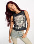 Фото #2 товара Miss Selfridge festival lace trim graphic racer tank top in charcoal