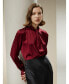 ფოტო #2 პროდუქტის Women's Asymmetrical Embellished Pleats Silk Shirt for Women