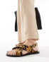 ASOS DESIGN Feast studded leather sandals in leopard pony