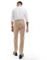 ASOS DESIGN slim herringbone suit trouser with linen in stone Коричневый, W32 L34 - фото #5