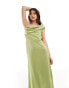 TFNC Bridesmaid satin one shoulder drape maxi dress in olive Зеленый, 34 - фото #1