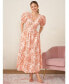 Фото #6 товара Women's Floral Puff-Sleeve Tie-Front Maxi Dress