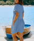 Фото #3 товара Women's Blue Boho Short Sleeve V-Neck Mini Beach Dress