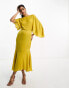 Фото #1 товара ASOS DESIGN satin flutter sleeve asymmetric hem midi dress in mustard