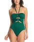 Фото #1 товара Women's Pucker Up Textured Keyhole-Cutout Swimsuit, Created for Macy's