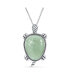 Фото #1 товара Large Nautical Tropical Beach Vacation Light Green Natural Jade Sea Turtle Pendant Statement Necklace For Women Sterling Silver Oxidized