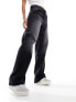 Фото #4 товара Bershka baggy wide leg jeans in dirty black