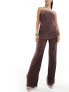 In The Style plisse wide leg trousers co-ord in chocolate