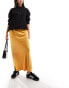 ASOS DESIGN satin bias maxi skirt in mustard Ocker, 32 - фото #5