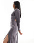 Фото #4 товара ASOS DESIGN satin pleat maxi dress with cross open back in grey