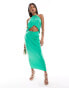 Фото #1 товара ASOS DESIGN halter ruched midi dress with central cut out detail in green