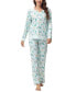 Фото #1 товара Women's Long Sleeve Notch Collar Top with Lounge Pants 2 Piece Pajama Set