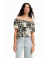 ფოტო #1 პროდუქტის Women's Patchwork floral ruffle blouse