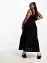 ASOS DESIGN Curve square neck broderie tiered maxi dress in black