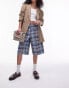 Topshop pull on grunge check awkward short in blue BLAU, 46 - фото #5