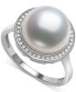 Cultured Freshwater Button Pearl (11mm) & Cubic Zirconia Halo Ring in Sterling Silver
