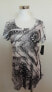 Style & Co Women's Short Sleeve Embellished Scoop Neck Blouse Black White S