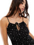 Miss Selfridge tie front bias cut maxi slip dress in black bow polka dot