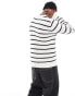 Brave Soul textured stripe crew neck jumper in black & white