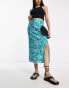 Фото #2 товара Vila wrap midi skirt with ruched side detail in green print