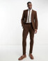 Фото #2 товара ASOS DESIGN skinny wool mix suit trousers in herringbone in brown