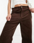 Monki cord straight leg trousers in brown