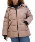 ფოტო #1 პროდუქტის Plus Size Faux-Fur-Trim Hooded Puffer Coat