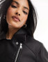 New Look cropped PU bomber jacket in black