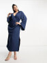 Фото #1 товара ASOS DESIGN Curve flute sleeve collared wrap midi dress with gathers in blue