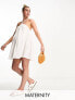 Фото #1 товара The Frolic Maternity sunstone halter volume mini summer dress in white waffle