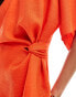 Фото #3 товара ASOS DESIGN angel sleeve drape waist tab detail midi dress in bright orange