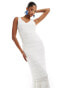 Vila Bridal shirred bodycon v neck maxi dress with tiered skirt in white