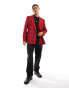 ASOS DESIGN slim double breasted low break blazer in red tartan