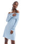 Monki jersey mini dress with ruche off shoulder detail in blue BLAU, S - EU 38-40 - фото #1