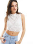 Bershka high neck lace top in white M - фото #1