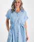 Фото #4 товара Petite Chambray Belted Camp Shirt Dress, Created for Macy's