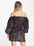 Фото #4 товара Amy Lynn bardot neck mini dress with puff sleeves in black sequin